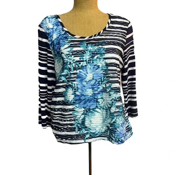Hearts of palm striped top navy/white/blue/green size PL - Picture 1 of 5